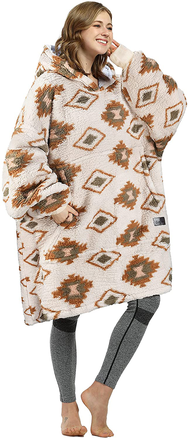 Catalonia Oversized Wearable Blanket Hoodie Sweatshirt, Comfortable Sherpa Lounging Pullover for Adults Men Women Teenagers Wife Girlfriend