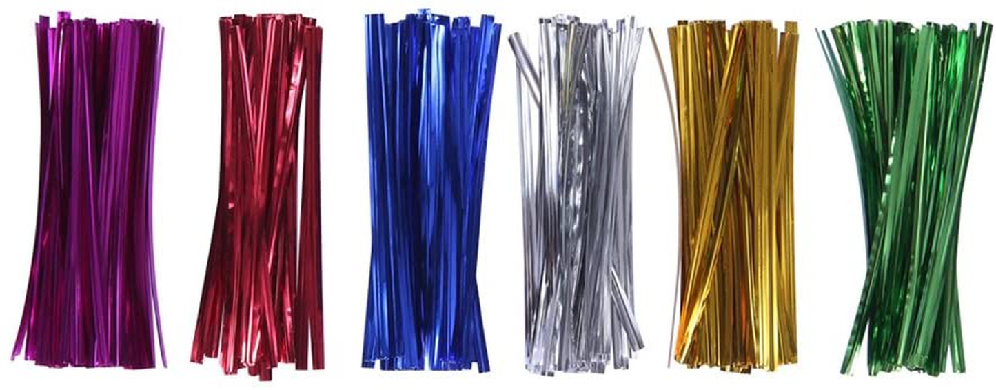 200 Poly Treat Bags 5x7 with 4" Twist Ties Assorted Colors - 1.4mils Thickness OPP Plastic Bags of Candy Cookie Treat (5'' x 7'')