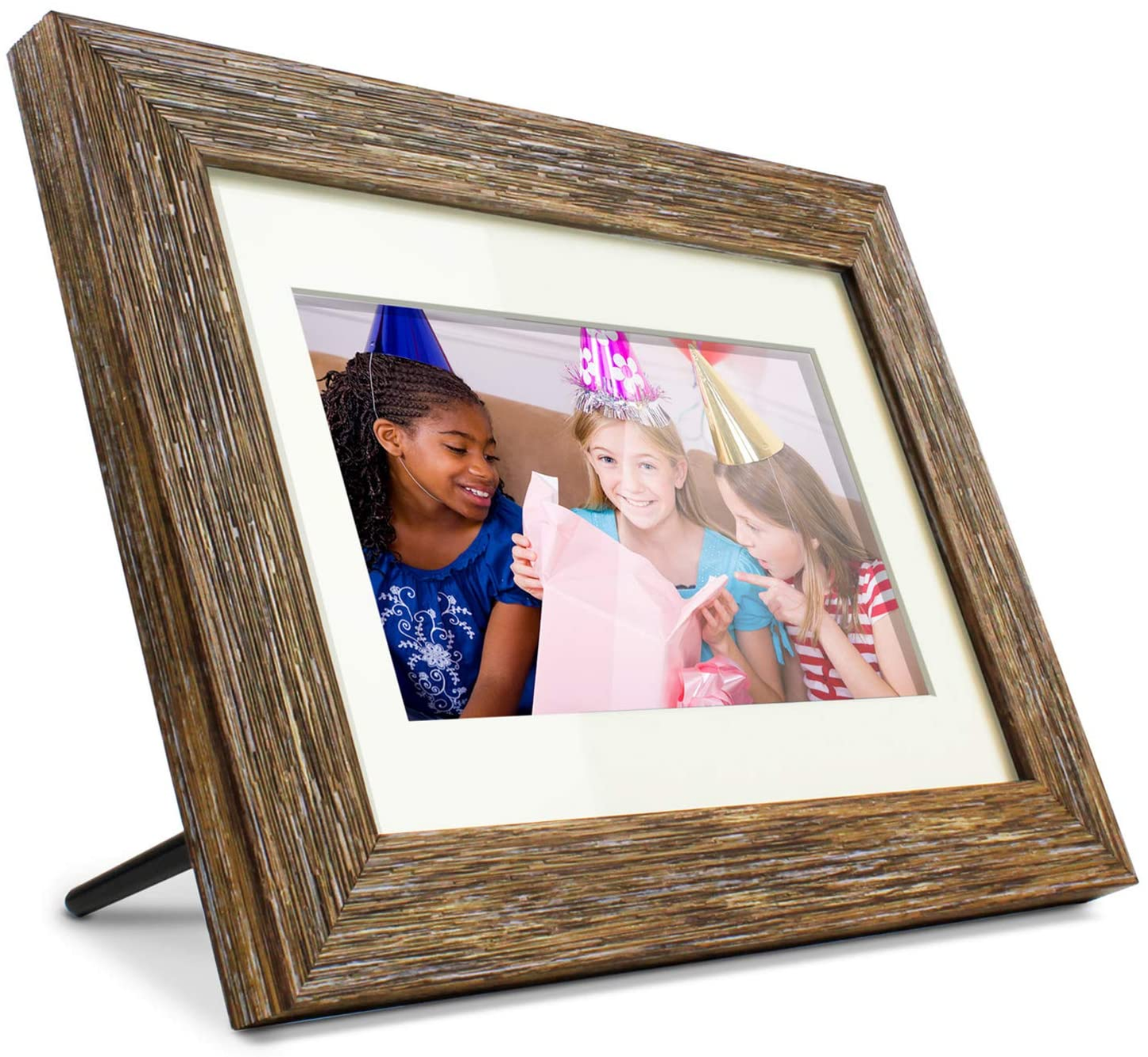 8” Distressed Wood Digital Photo Frame, Auto Slideshow, USB/SD/SDHC Supported, Built-In Clock & Calendar, Easy Setup