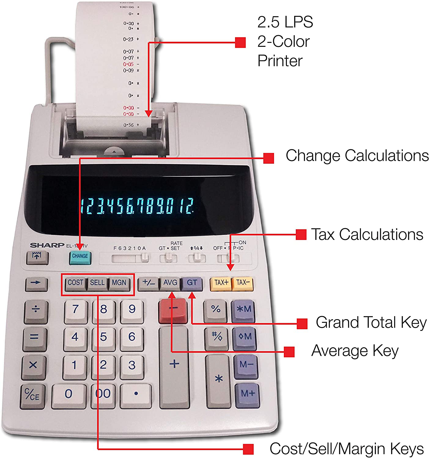 Sharp EL-1801V Two-Color Printing Calculator 2.1 Lines/Sec 4" Black/Red