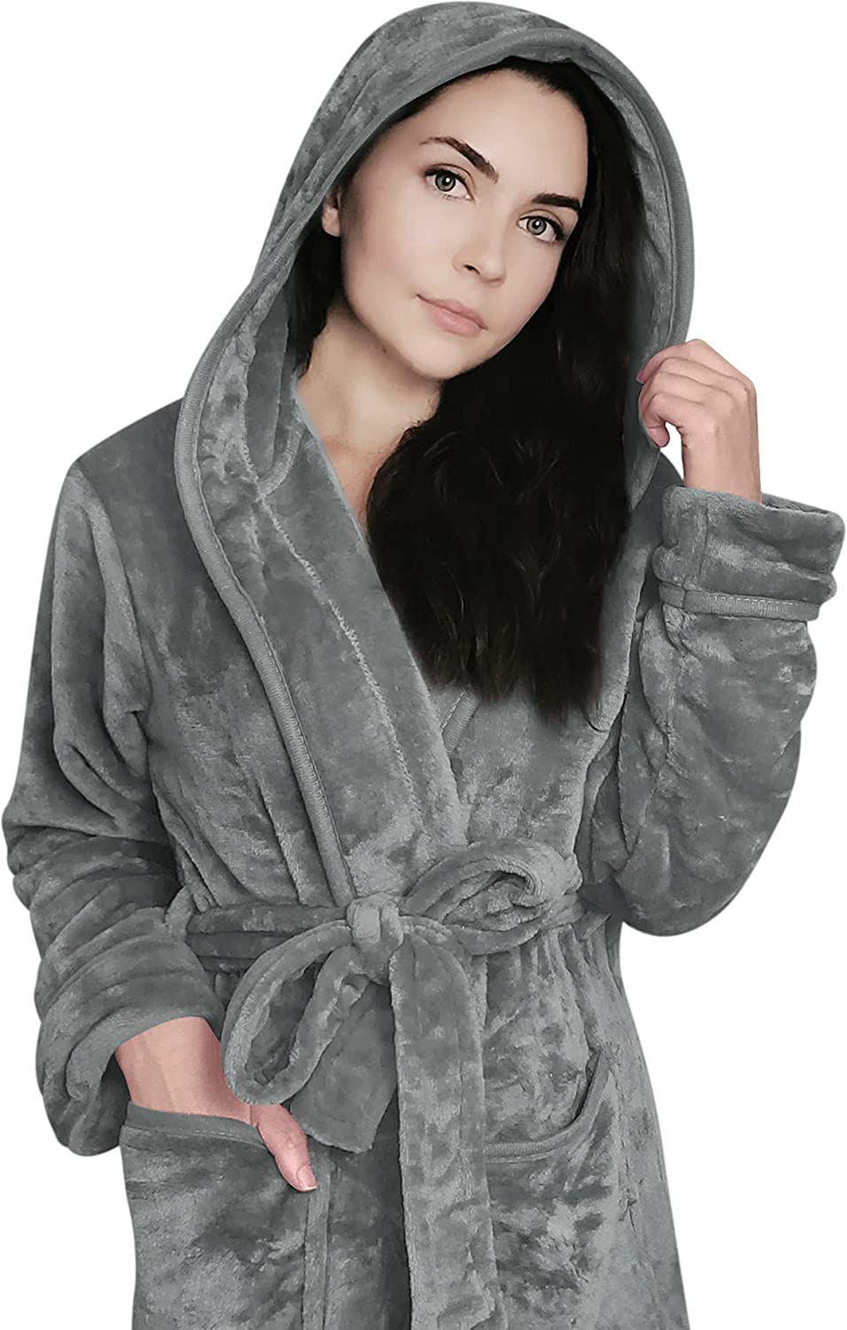NY Threads Women Fleece Hooded Bathrobe - Plush Long Robe