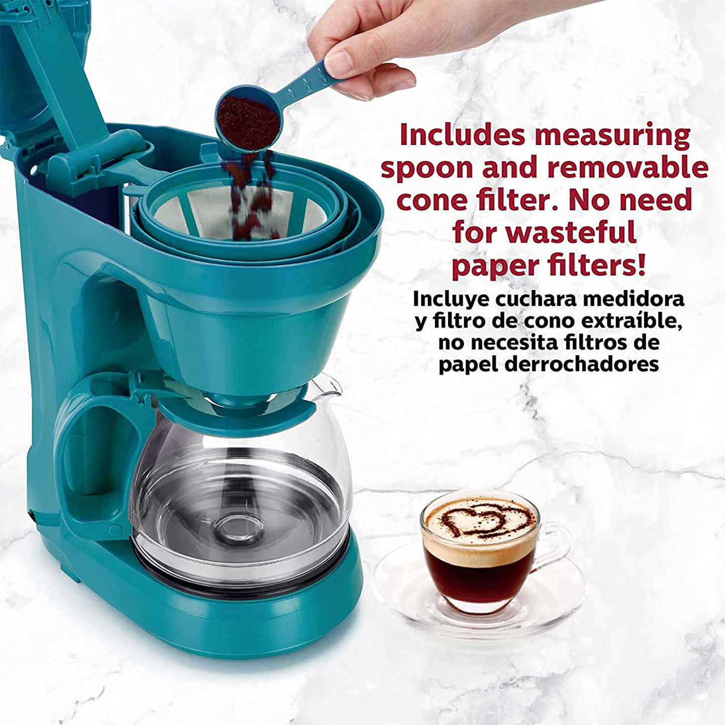 Holstein Housewares - 5-Cup Compact Coffee Maker, Teal - Convenient and User Friendly with Auto Pause and Serve Functions,Hh-0914701E