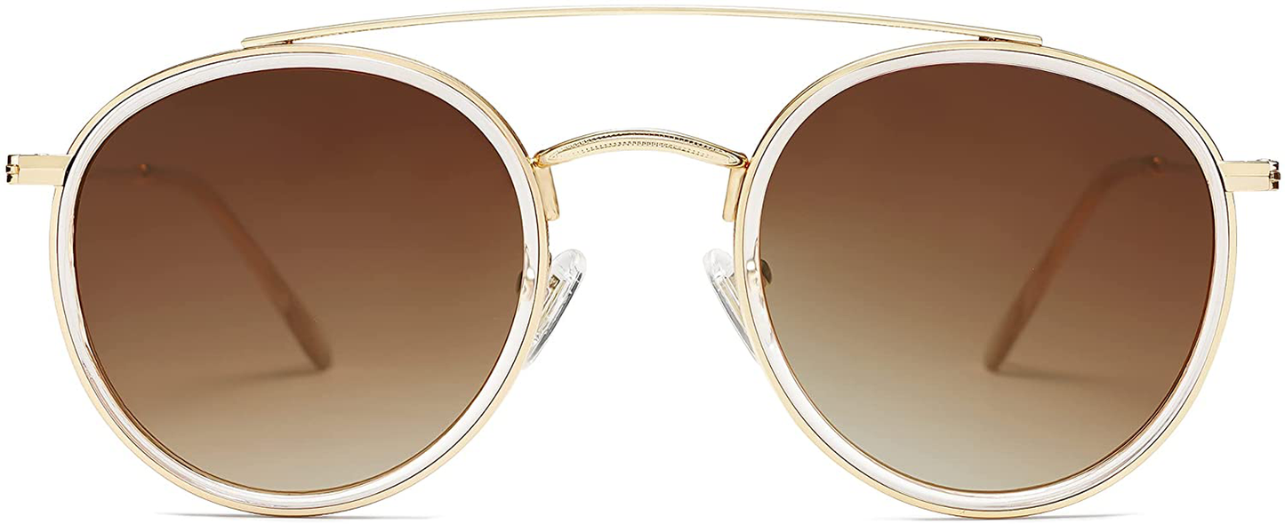 SOJOS Retro round Polarized Sunglasses UV400 Double Bridge Sun Glasses SUNSET SJ1104