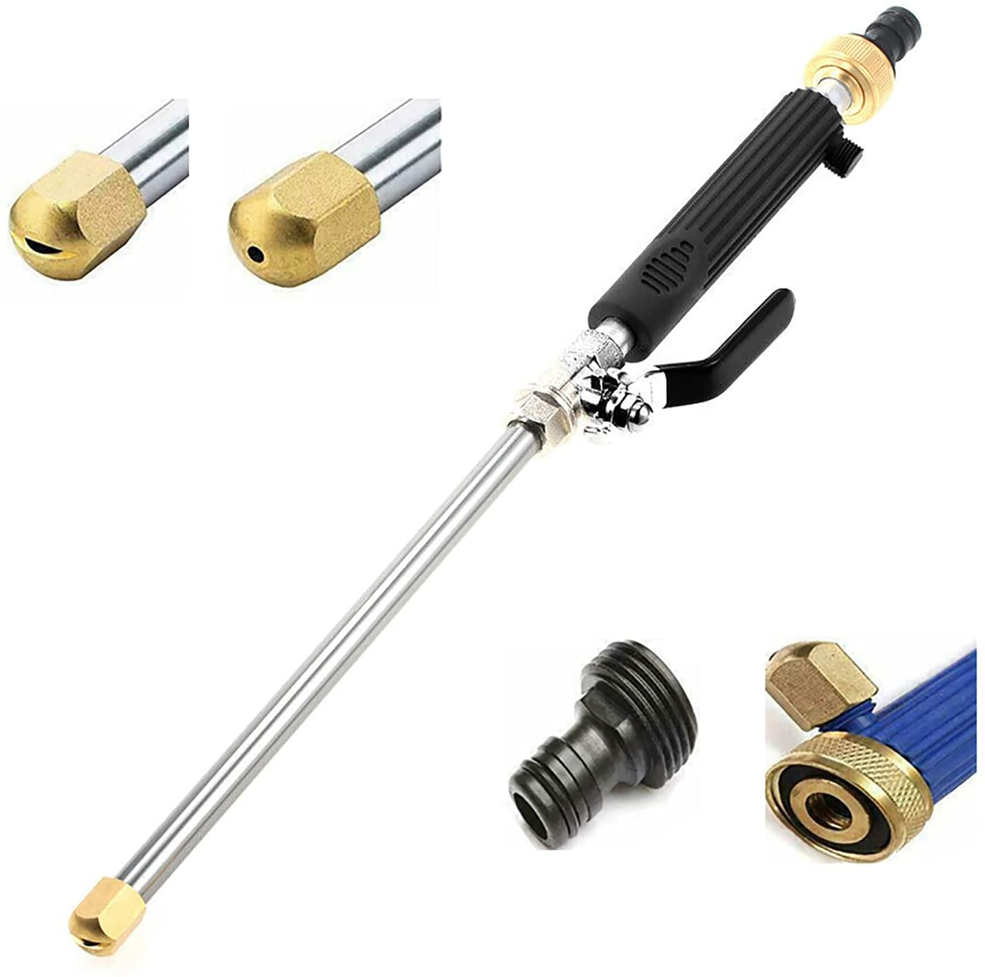 Uptuoli High Pressure Hydro Jet Wand, Extendable Garden Sprayer 2 in 1 Power Washer Attachment Water Hose Nozzle Car Washer Glass Cleaning Tool Window Water Cleaner