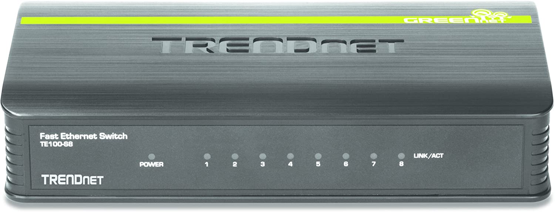 Trendnet 8-Port Unmanaged 10/100 Mbps Greennet Ethernet Desktop Switch, TE100-S8, 8 X 10/100 Mbps Ethernet Ports, 1.6 Gbps Switching Capacity, Plastic Housing, Network Ethernet Switch, Plug & Play Black
