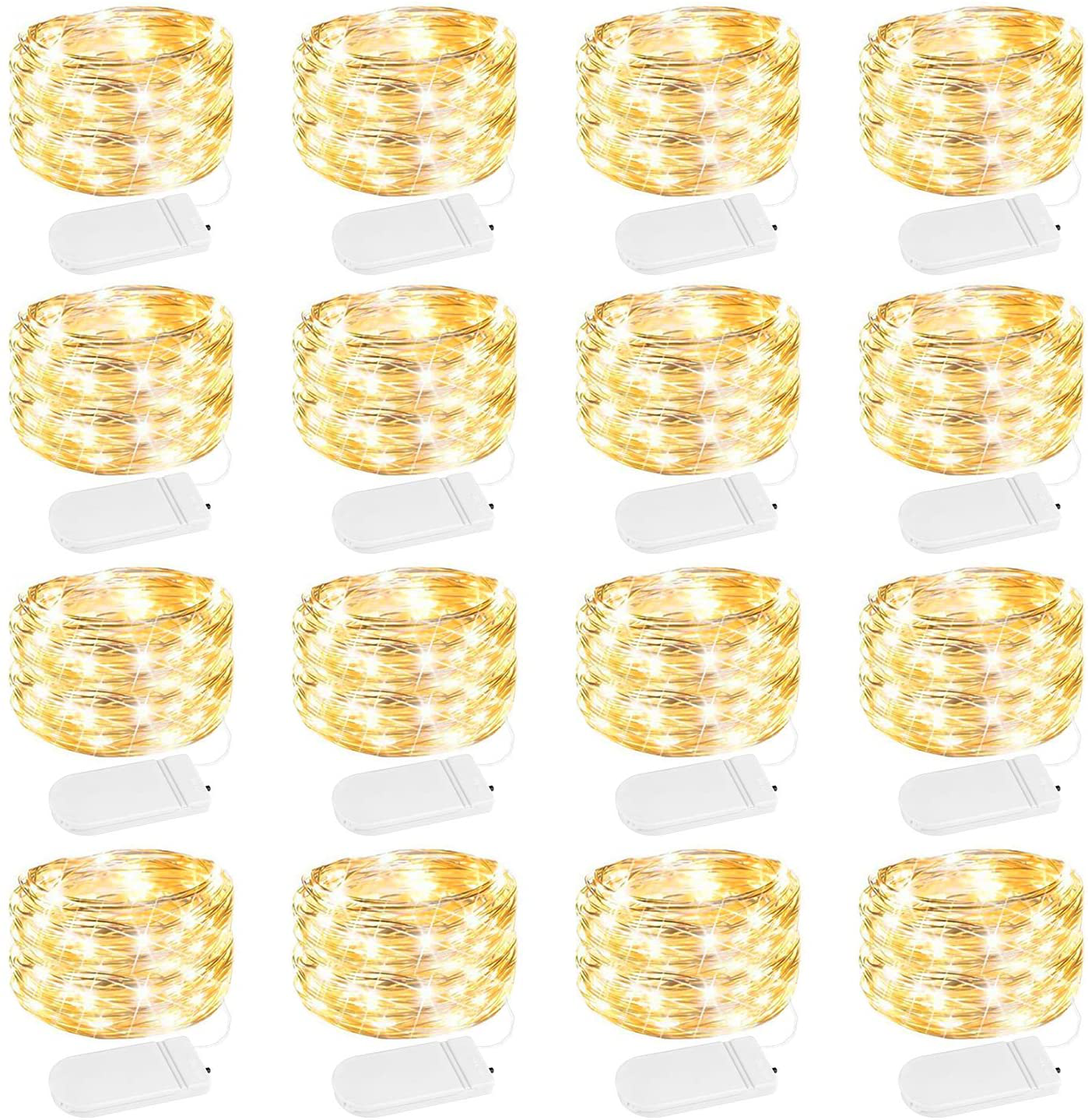 16 Pack Fairy Lights Battery Operated 7 Feet 20 Led Mini Firefly String Lights with Flexible Silver Wire for Wedding Centerpieces Mason Jar Craft Christmas Garlands Party Decorations, Warm