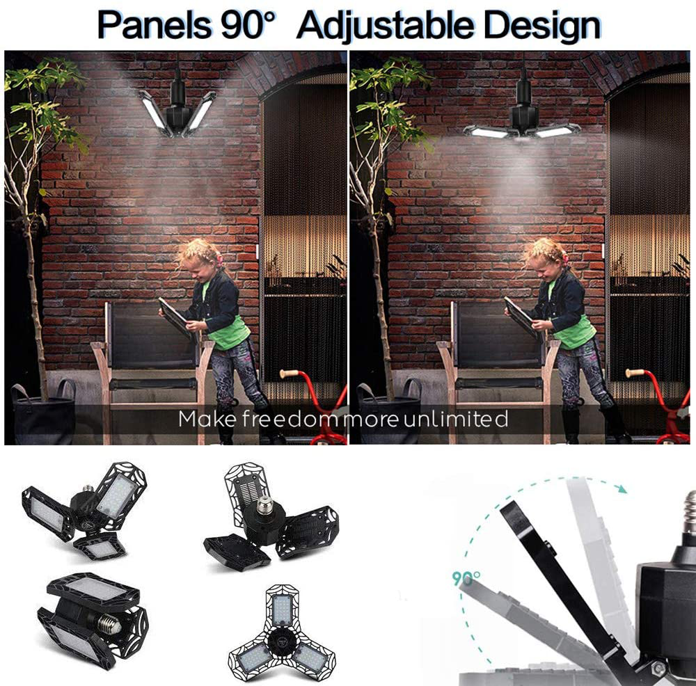 2 Pack 30W LED Garage Energy Saving Light E26 Screw in 3000LM Deformable LED Garage Ceiling Lights 6000K Daylight White