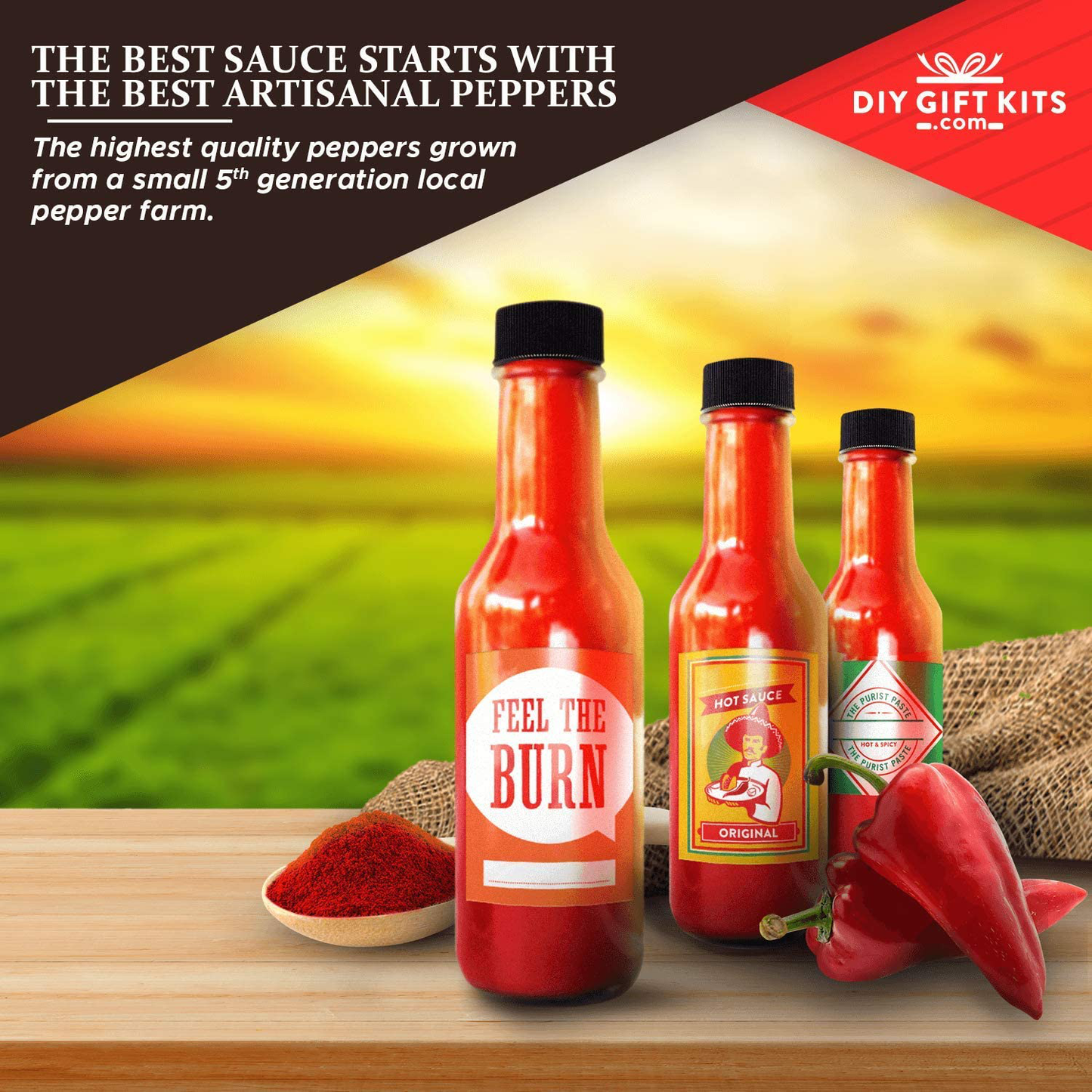 DIY Gift Kits Hot Sauce Making Kit, 26 Piece Set, Gourmet Spicy Gift Set for Men, Featuring 5Th Generation Heirloom Peppers & Spice Blends, Natural & GMO Free, Recipe Book, Storing Bottles