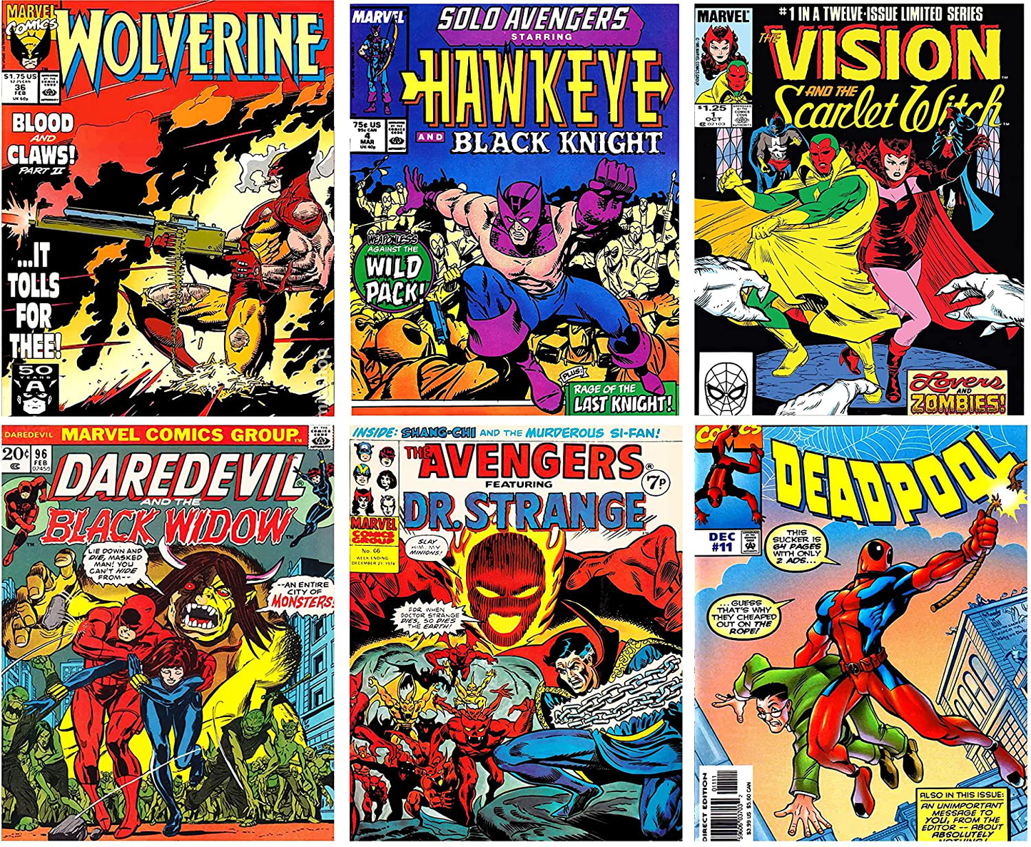 Avengers Wall Art β Superhero Vintage Comic Books DΓ©cor Unframed Set of 6 Prints, 8x10 Inch, Super Heroes Poster Room Decor Black Widow Dr Strange Dead Pool Wolverine Hawk Eye Vision & Scarlet Witch, Vintage Posters for Kids Adults Boys Bedroom (Yellow)
