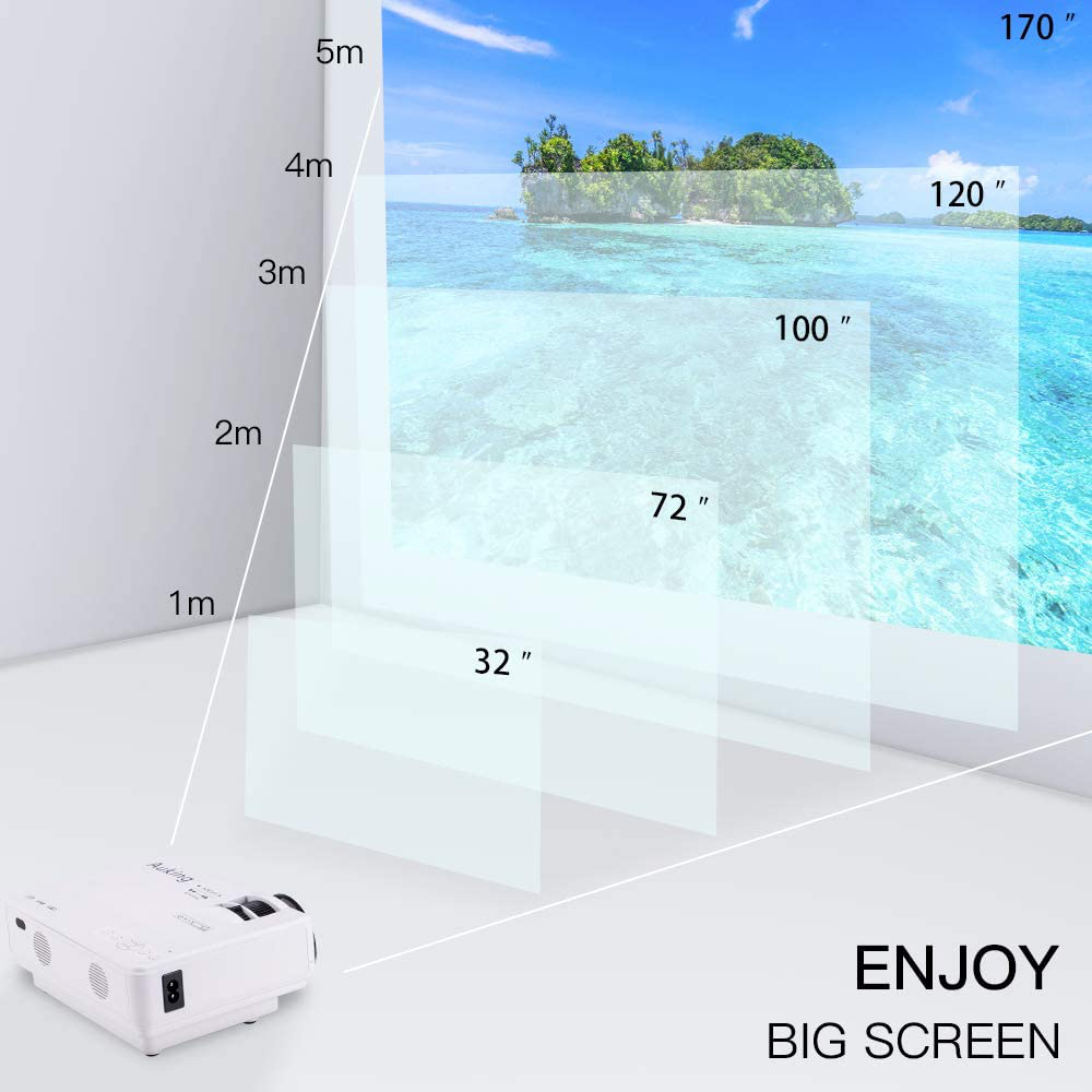 AuKing Mini Projector 2021 Upgraded Portable Video-Projector,55000 Hours Multimedia Home Theater Movie Projector,Compatible with Full HD 1080P HDMI,VGA,USB,AV,Laptop,Smartphone
