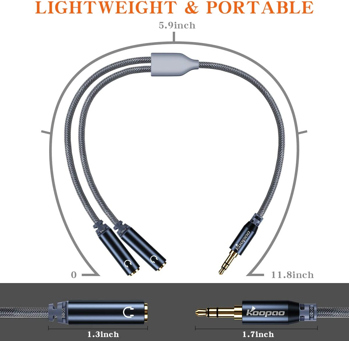Headphone Splitter, Dual Port 3.5Mm Audio Splitter AUX Cable Nylon-Braided 3.5Mm Male to 2 Female Y Splitter Cable Dual Headphone Jack Splitter for 3.5Mm Standard Headphone Jack