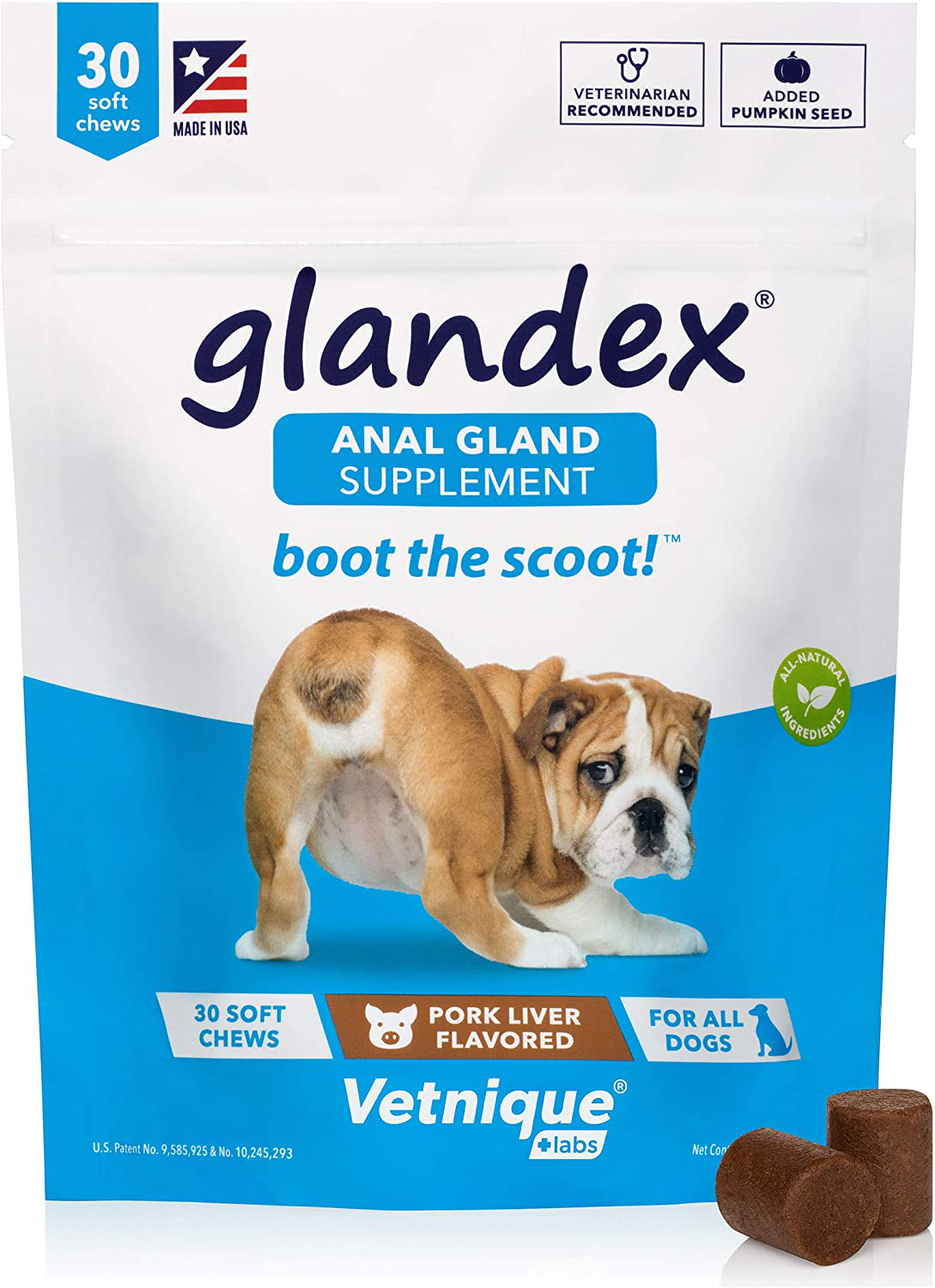 Glandex Anal Gland Soft Chew Treats with Pumpkin for Dogs 30ct Chews with Digestive Enzymes, Probiotics Fiber Supplement for Dogs