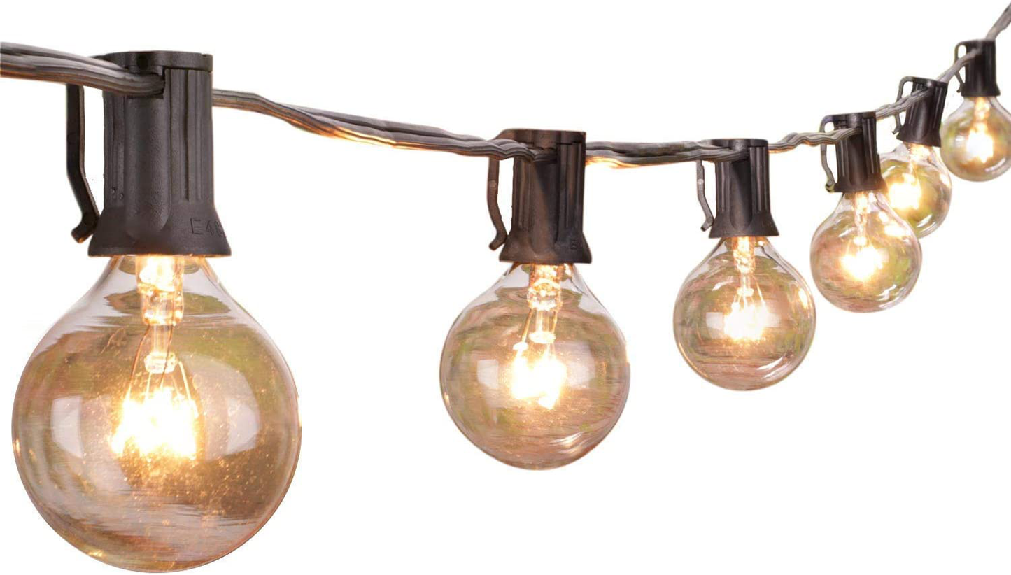 Outdoor String Lights G40 Globe Patio Lights with 27 Edison Glass Bulbs(2 Spare), Waterproof Connectable Hanging Light for Backyard Porch Balcony Party Decor, E12 Socket Base