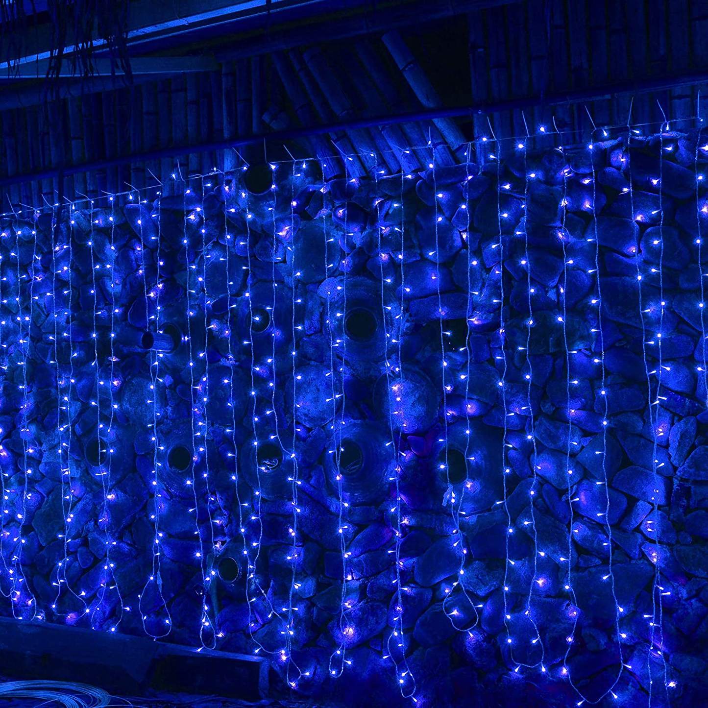 MAGGIFT 304 LED Curtain String Lights, 9.8 x 9.8 ft, 8 Modes Plug in Fairy String Light with Remote Control, Christmas, Backdrop for Indoor Outdoor Bedroom Window Wedding Party Decoration, Blue