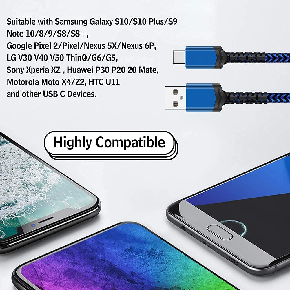 5 Pack USB C Cable (3/3/6/6/10FT) USB-C to USB-A Fast Charging Aluminum Housing