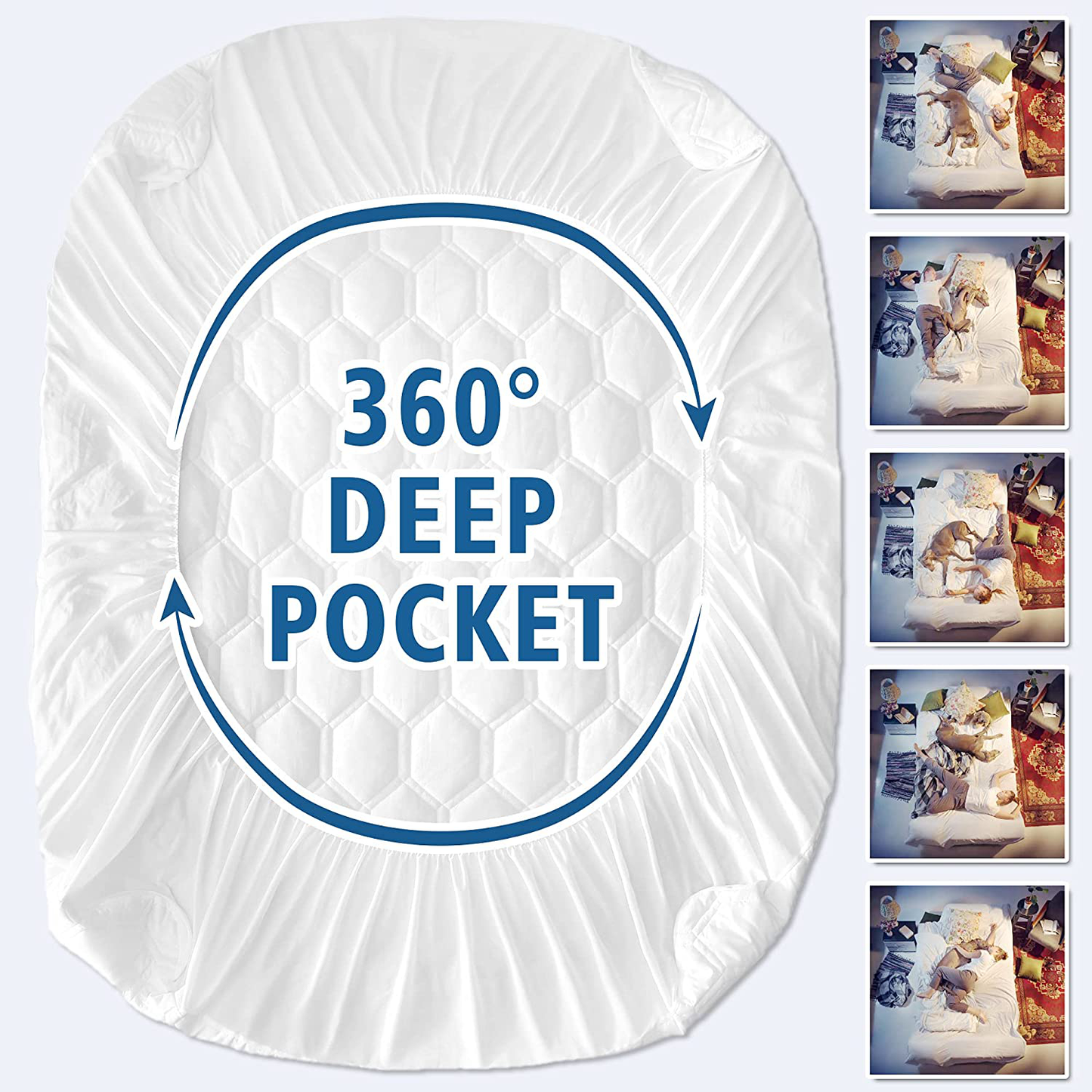 Waterproof Mattress Pad for Full Size Bed, Breathable Full Mattress Protector with 6-16 inches Deep Pocket, Quilted Alternative Hollow Cotton Filling Mattress Cover, White