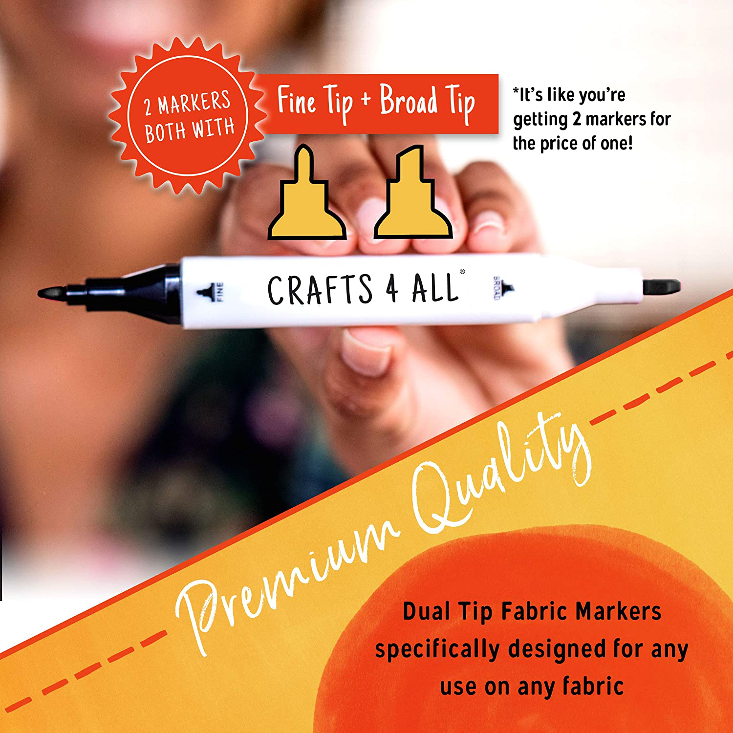 Crafts 4 ALL Permanent Fabric Marker Laundry Marker Non Bleed Dual Tip 2 Pack BLACK