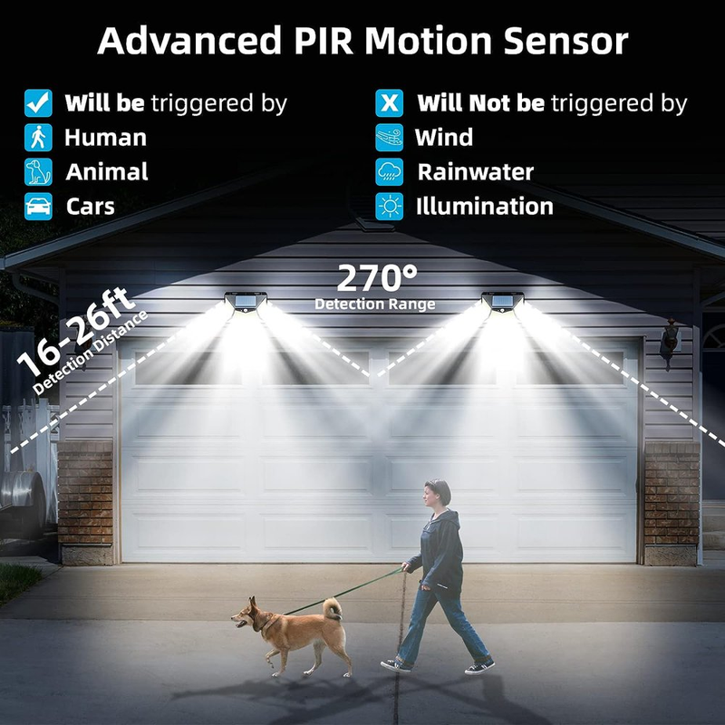 6 Pack Solar Outdoor Lights - 118 LED Motion Sensor Security Lights with 3 Lighting Modes