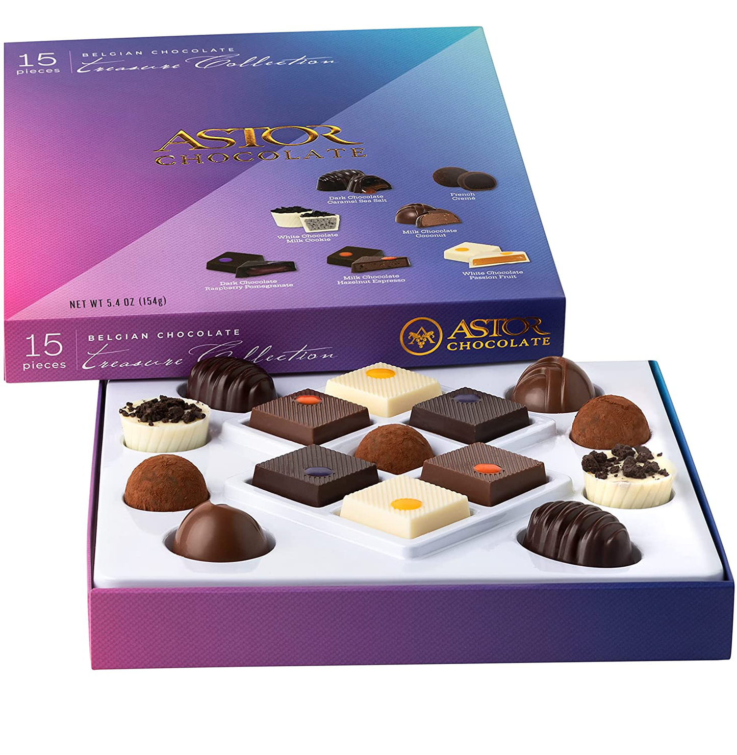 Astor Chocolate Belgian Truffles Gift Box, 15 Gourmet Assortment Christmas, Prime Holiday Food Baskets Candy Gifts for Families Mom Dad Men Women Family, Birthday Valentines Day Food Basket Delivery