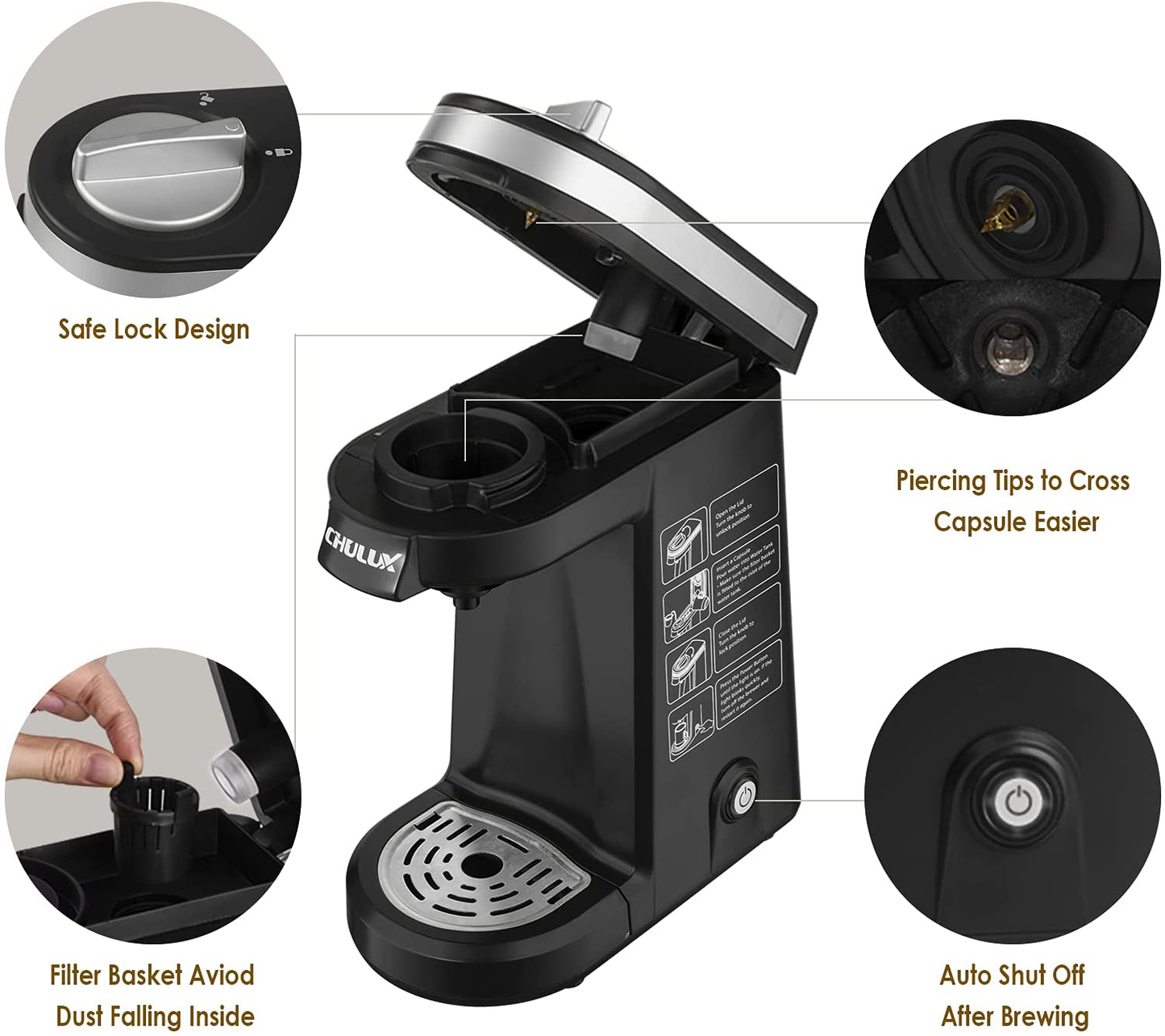 CHULUX Coffee Maker Single-Serve Coffee Machine for Capsule,Orange