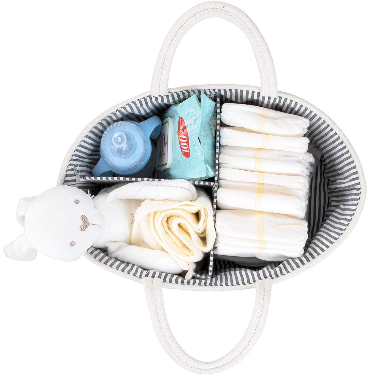 Luxury Little Baby Diaper Caddy Organizer - Rope Nursery Storage Bin for Boys and Girls - Large Tote Bag & Car Organizer with Removable Inserts - Baby Shower Gift Basket - Newborn Registry Must Haves