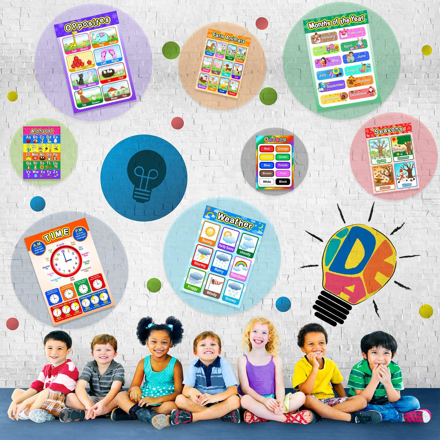 Educational Preschool Poster for Toddler and Kid with Glue Point Dot for Nursery Homeschool Kindergarten Classroom - Teach Numbers Alphabet Colors Days and More 16 x 11 Inch (10 Pieces, Style B)