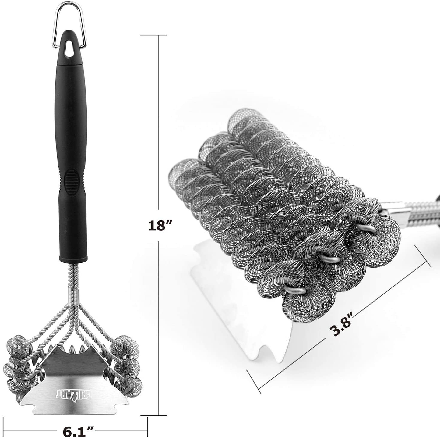 Grill Brush and Scraper Bristle Free – Safe BBQ Brush for Grill Best Rated – 18'' Stainless Grill Grate Cleaner - Safe Grill Accessories for Porcelain/Weber Gas/Charcoal Grill – Gifts for Grill Wizard