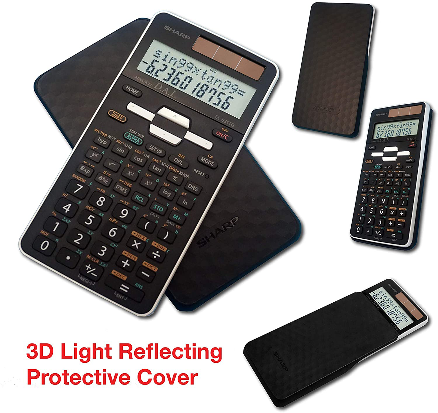 Sharp EL-531TGBBW 12-Digit Scientific/Engineering Calculator with Protective Hard Cover, Battery and Solar Hybrid Powered LCD Display, Great for Students and Professionals, Black,Black and White