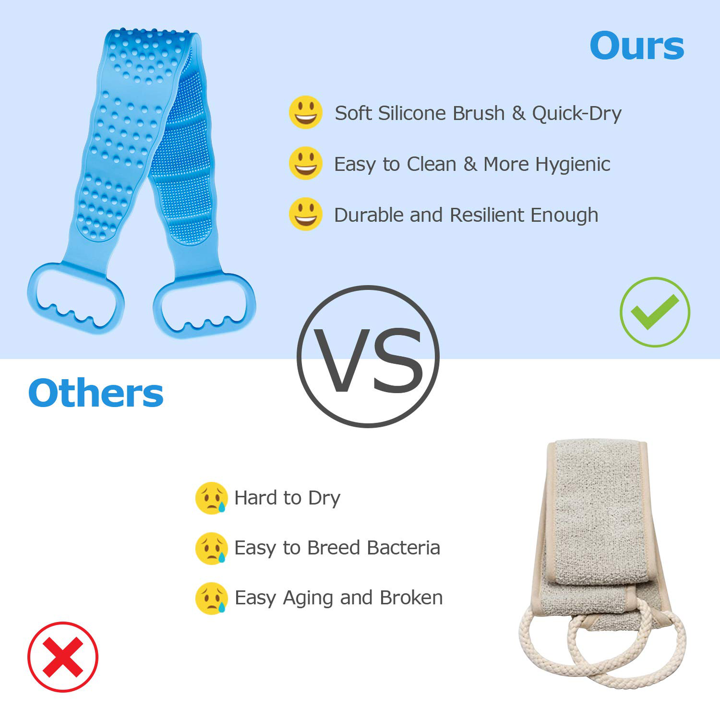 Back Scrubber, Silicone Back Scrubber for Shower, Long Exfoliating Bath Body Brush for Women, Easy to Clean, Improves Blood Circulation and Skin Health (Blue)