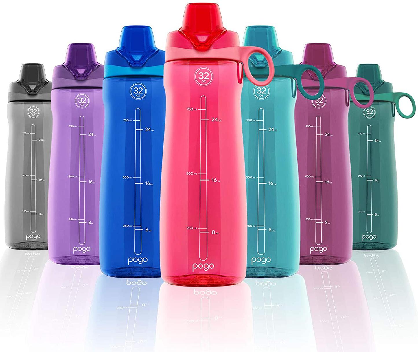 Pogo BPA-Free Tritan Plastic Water Bottle with Soft Straw, 32 Oz, Grey