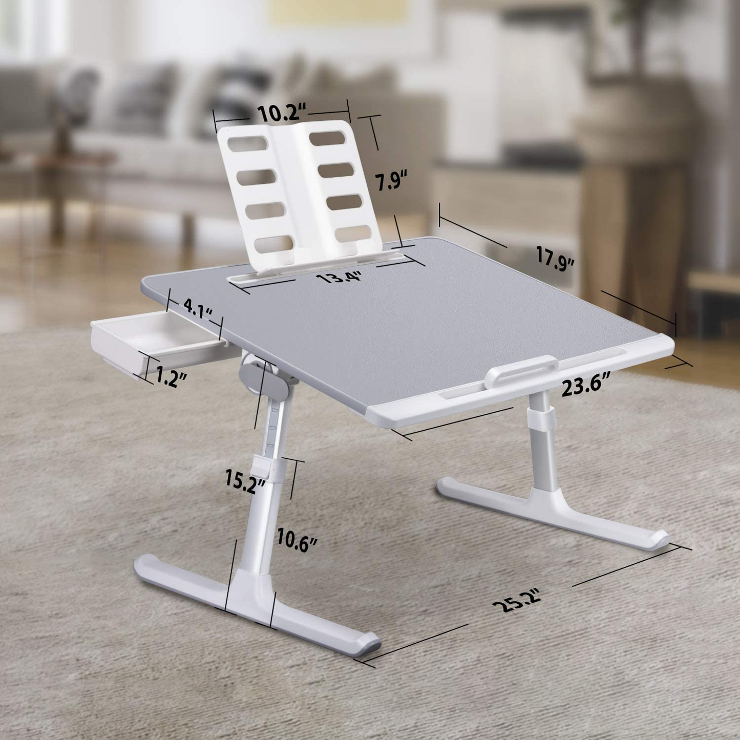 Laptop Bed Tray Desk Adjustable Laptop Stand for Bed, Foldable Laptop Table with Storage Drawer for Eating, Working, Writing, Gaming, Drawing