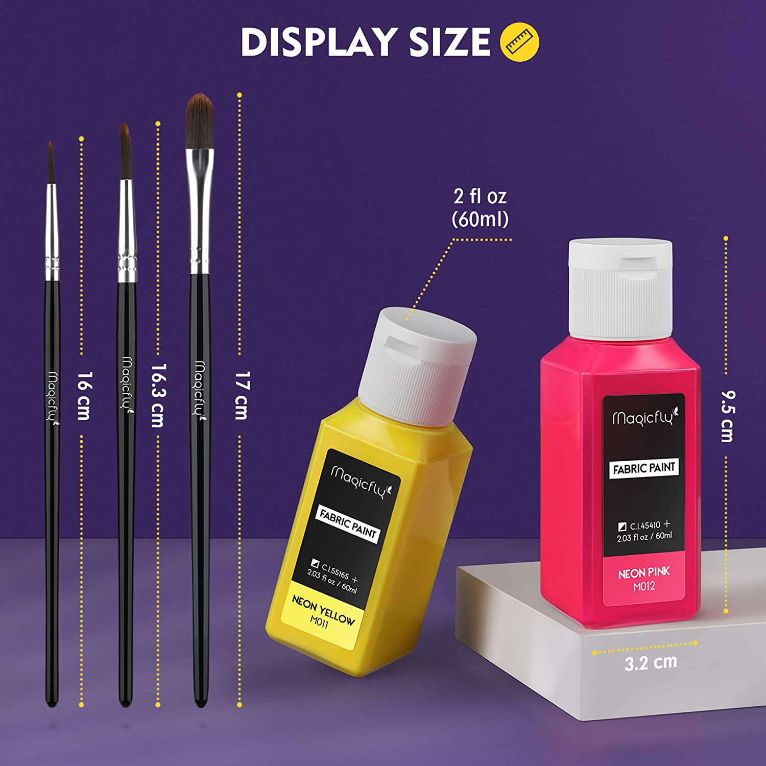Magicfly Permanent Soft Fabric Paint Set Textile Paints with 3 Brushes, No Heating Needed & Washable Fabric Paint for All DIY Projects