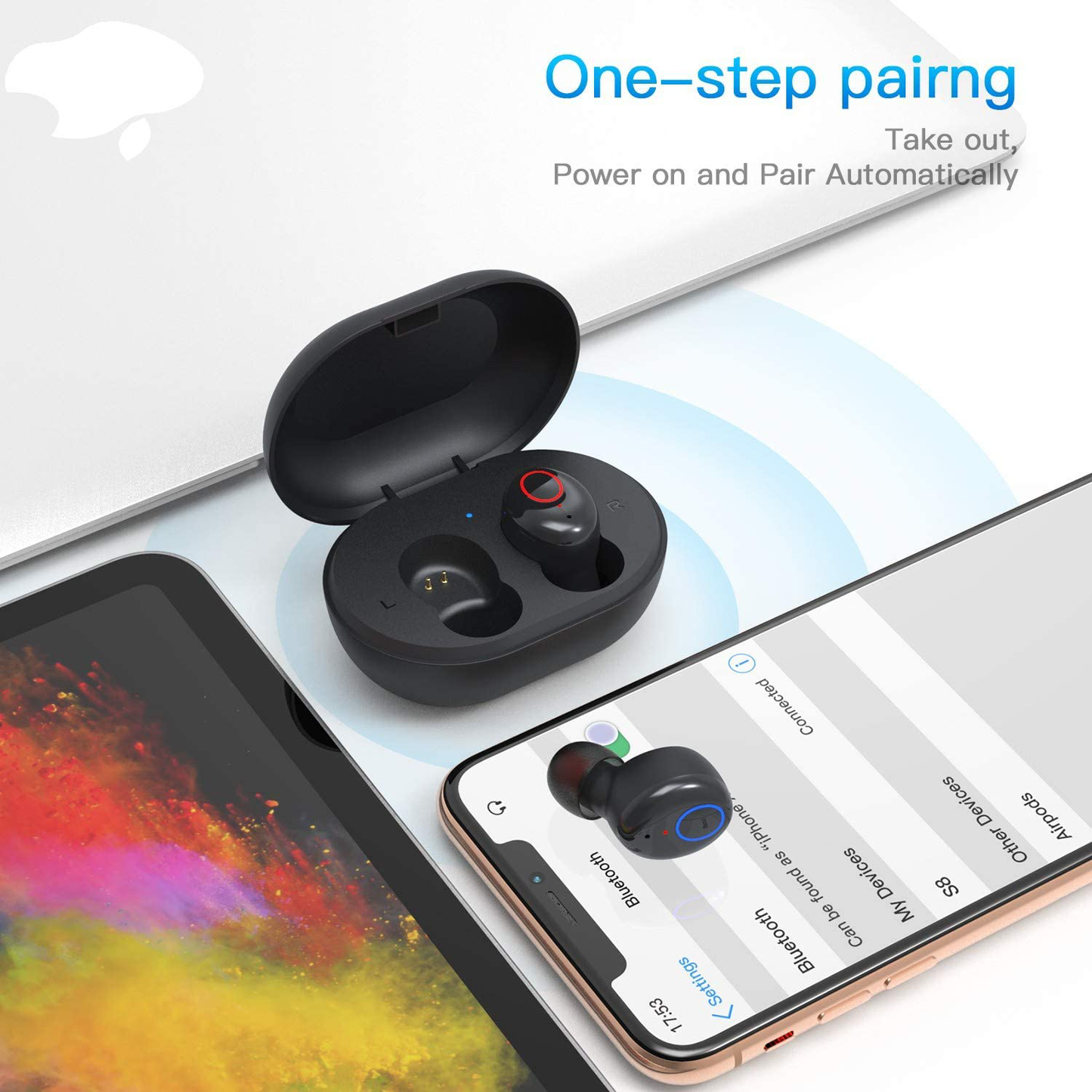 Wireless Earbuds,Bluetooth Earbuds with Charging Case Bass Sounds IPX8 Waterproof Sports Headphones with Mic Touch Control 24H Playtime
