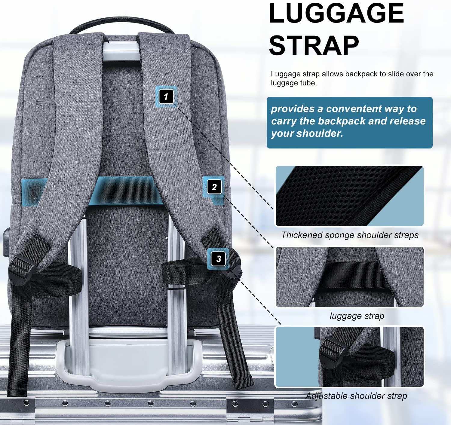 Laptop Backpack 15.6 Inch, Business Slim Durable Laptops Travel Backpacks with USB Charging Port, College School Computer Bag Gifts for Men and Women Fits Notebook (Grey)