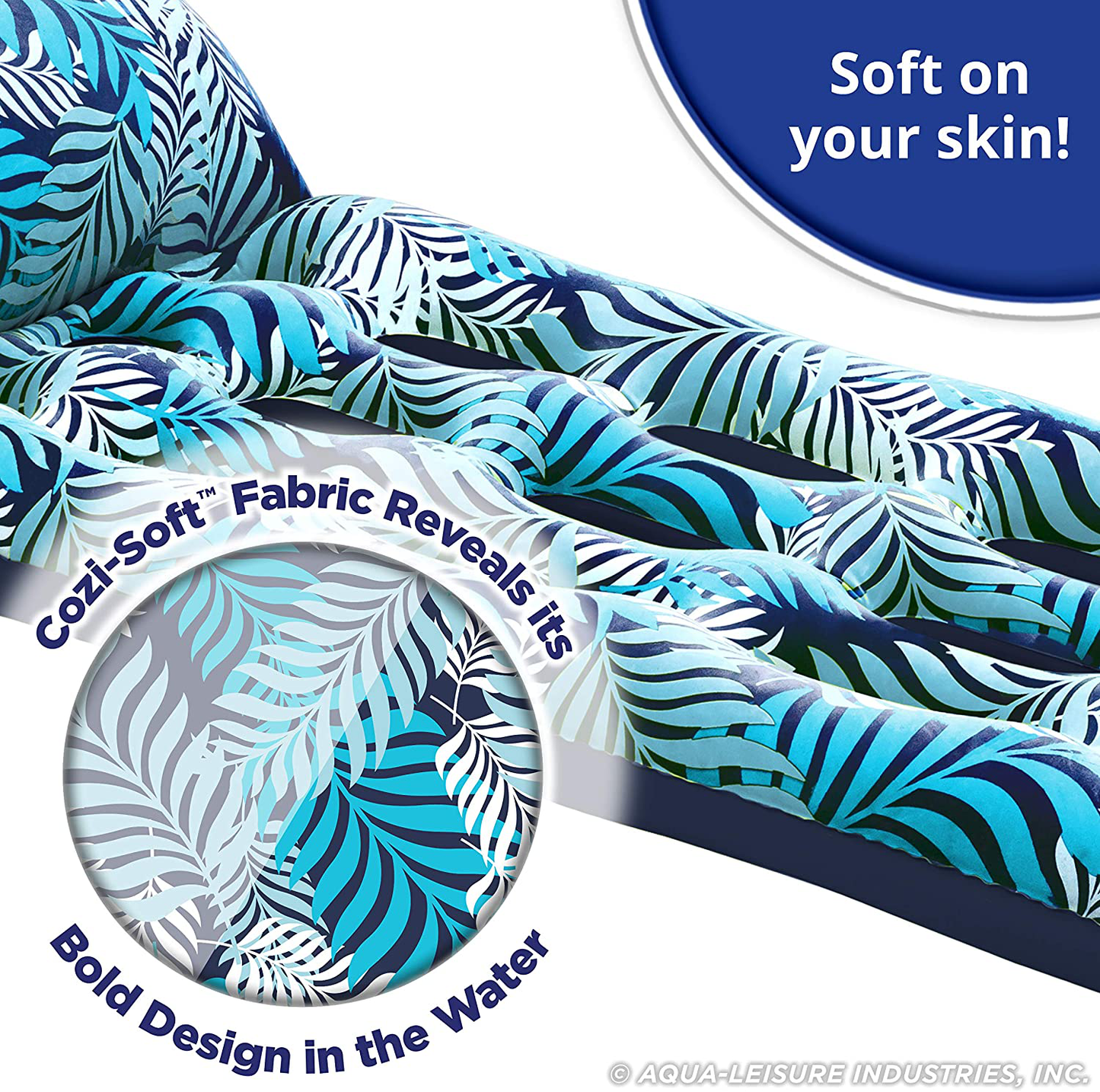 Aqua LEISURE Deluxe Oversized 5’ Foot Pool Noodle, Pool Noodle Float, Luxury Fabric, Heavy Duty, Blue/White Fern (AZL20340)