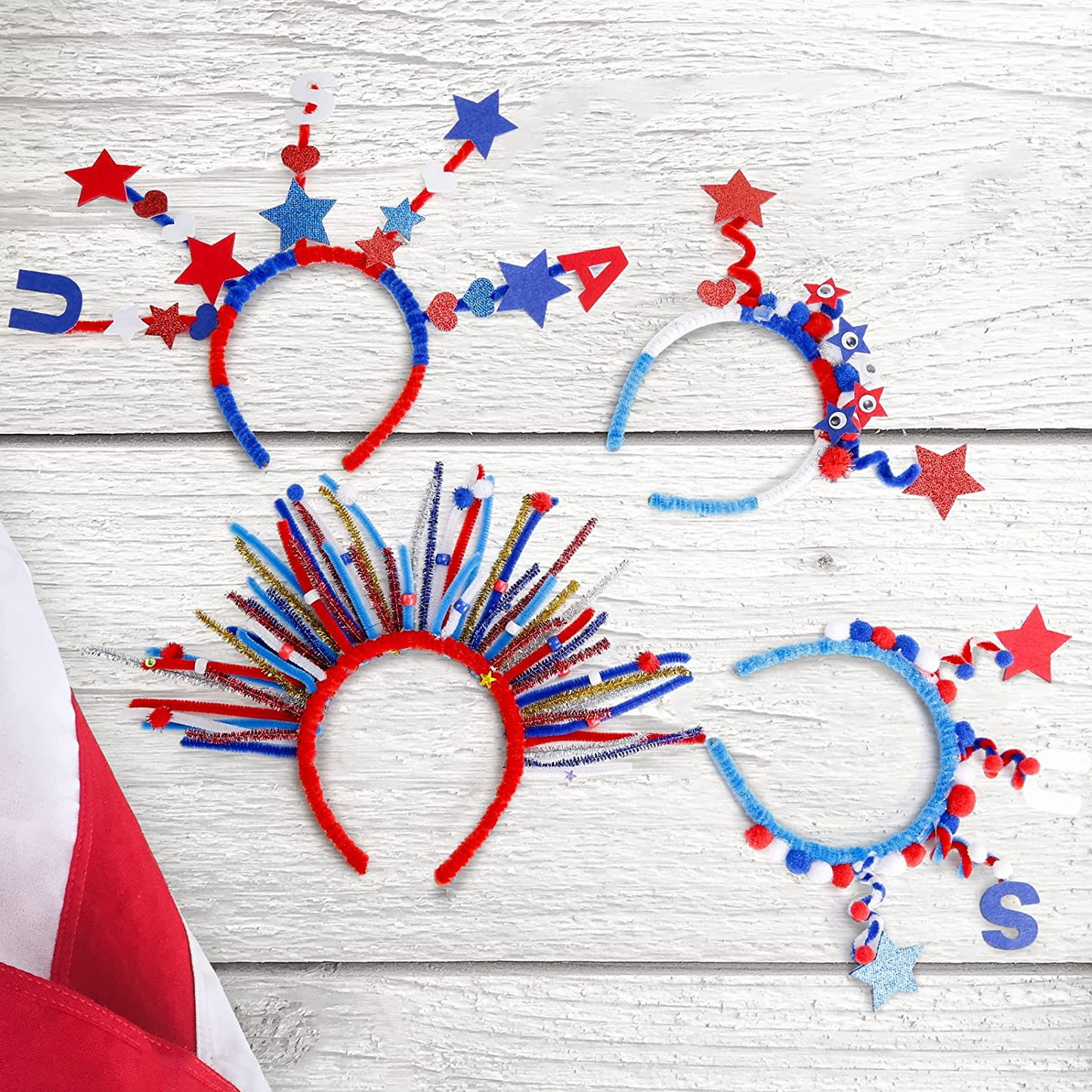 539 PCS Patriotic Headband Kit, 4Th of July Headband Ornament Set Independence Day Hair Decor Crafts for Kids Party Favors Decorations