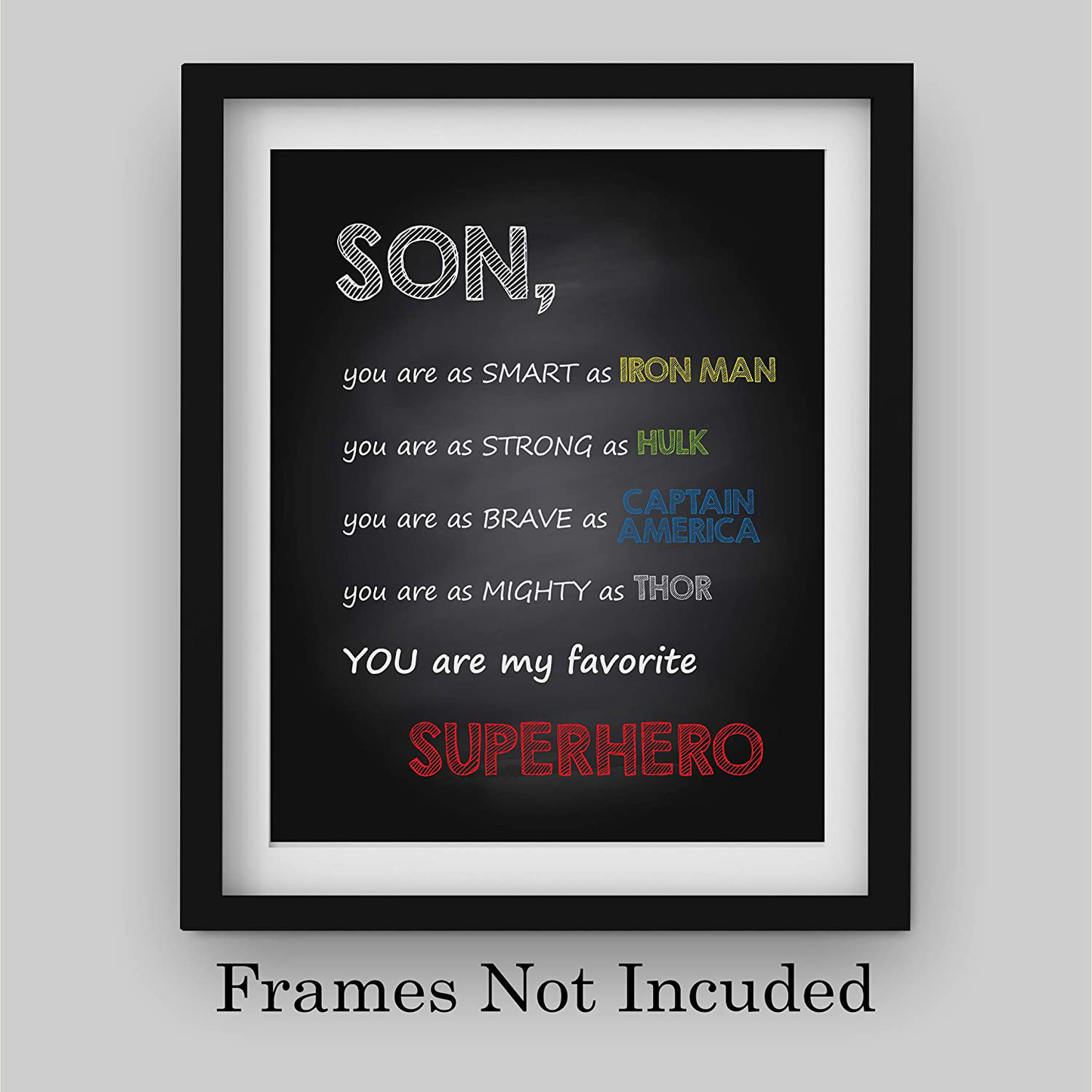 "Son-You Are My Favorite Superhero" Inspirational Wall Art Sign -8 x 10" Artistic Typographic Poster Print-Ready to Frame. Perfect Home-Kids Bedroom-Nursery Decor. Great Decoration for Marvel Fans!
