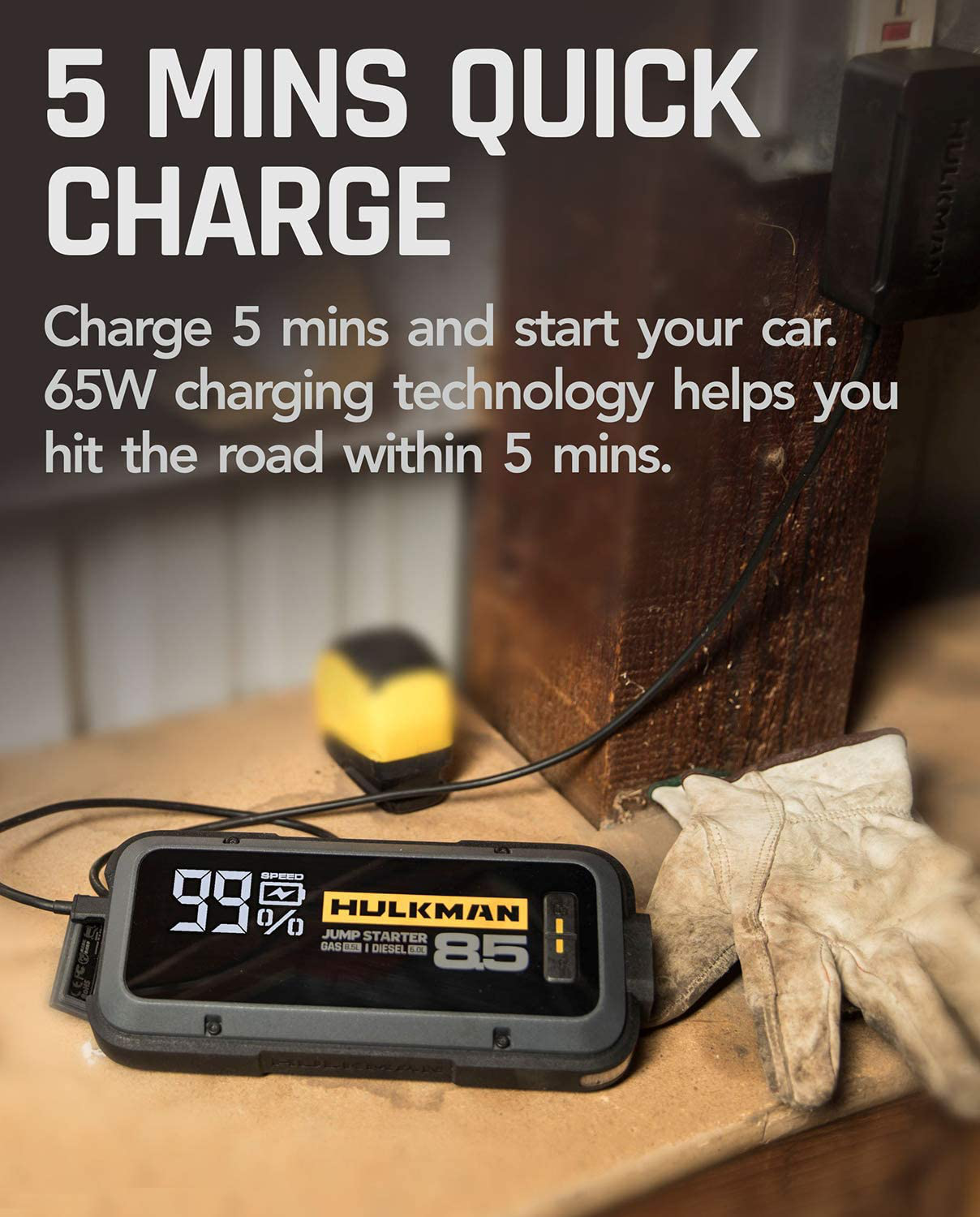HULKMAN Alpha85 Jump Starter 2000 Amp 20000mAh Car Starter for up to 8.5L Gas and 6L Diesel Engines with LED Display 12V Lithium Portable Car Battery Booster Pack