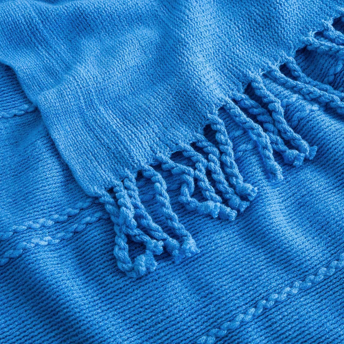 Revdomfly Knitted Throw Blanket Royal Blue Farmhouse Woven Blankets with Fringe Tassels for Couch Bed, 47" x 67", Royal Blue