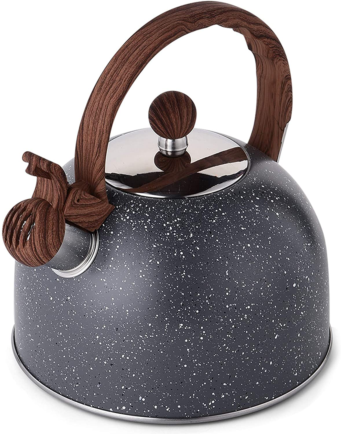 Tea Kettle - VONIKI 2.5 Quart Tea Kettles Stovetop Whistling Teapot Stainless Steel Tea Pots for Stove Top Whistle Tea Pot with Wood Pattern Anti-Hot Handle Teakettle Black