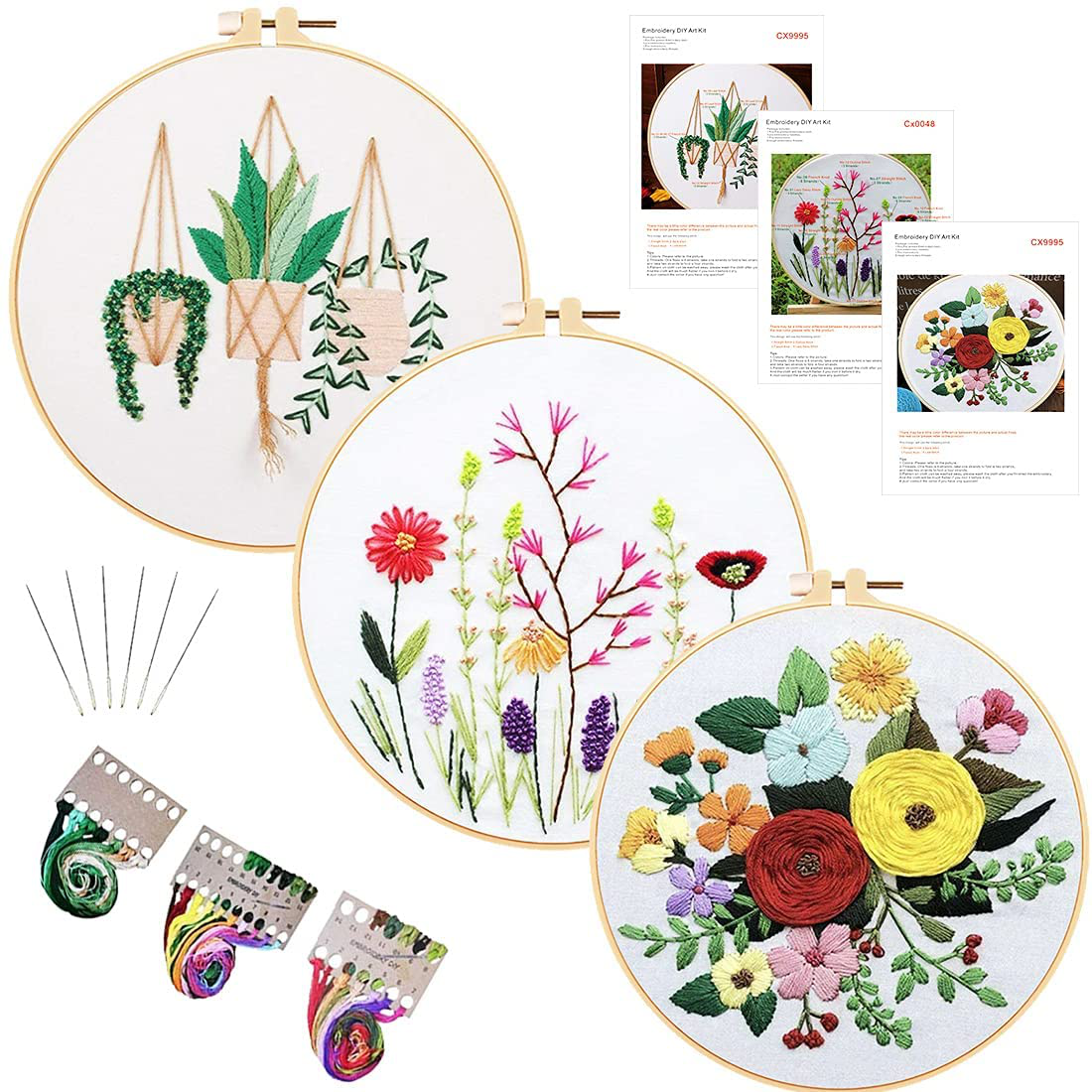 Louise Maelys Embroidery Kit for Beginners with 3 Embroidery Hoops Cross Stitch Needlepoint Kit Funny Starter Kit