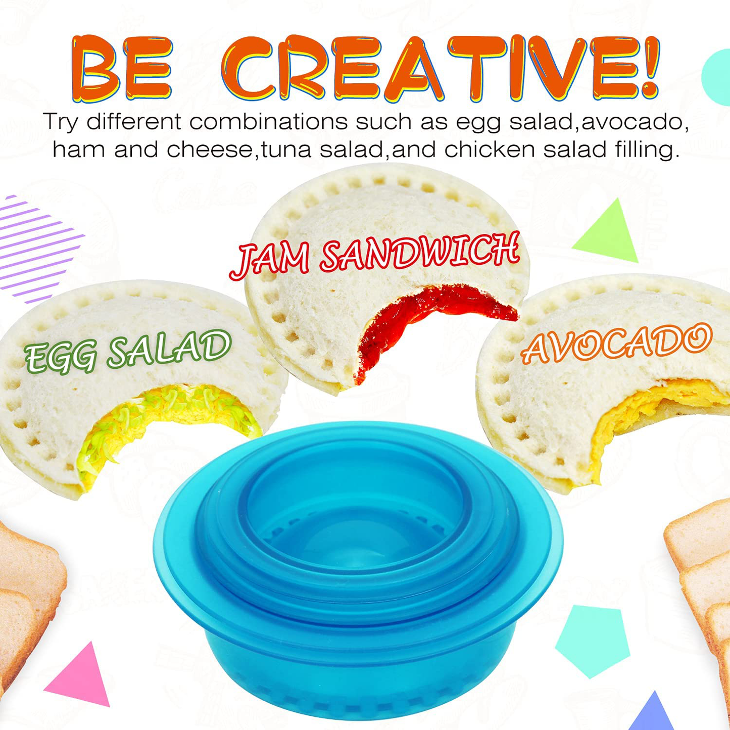 HiYZ Sandwich Cutter and Sealer, Pack of 5 Uncrustables Sandwich Maker for Kids, Bread Sandwich Decruster Pancake Maker DIY Cookie Cutter for Boys and Girls Lunch Lunchbox and Bento Box(Blue)