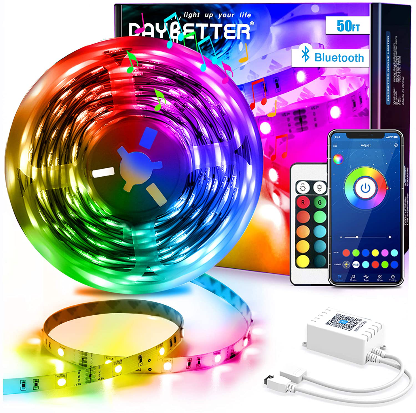 DAYBETTER Led Strip Lights Smart Light Strips with App Control Remote, 5050 RGB Led Lights for Bedroom, Music Sync Color Changing Lights for Room Party