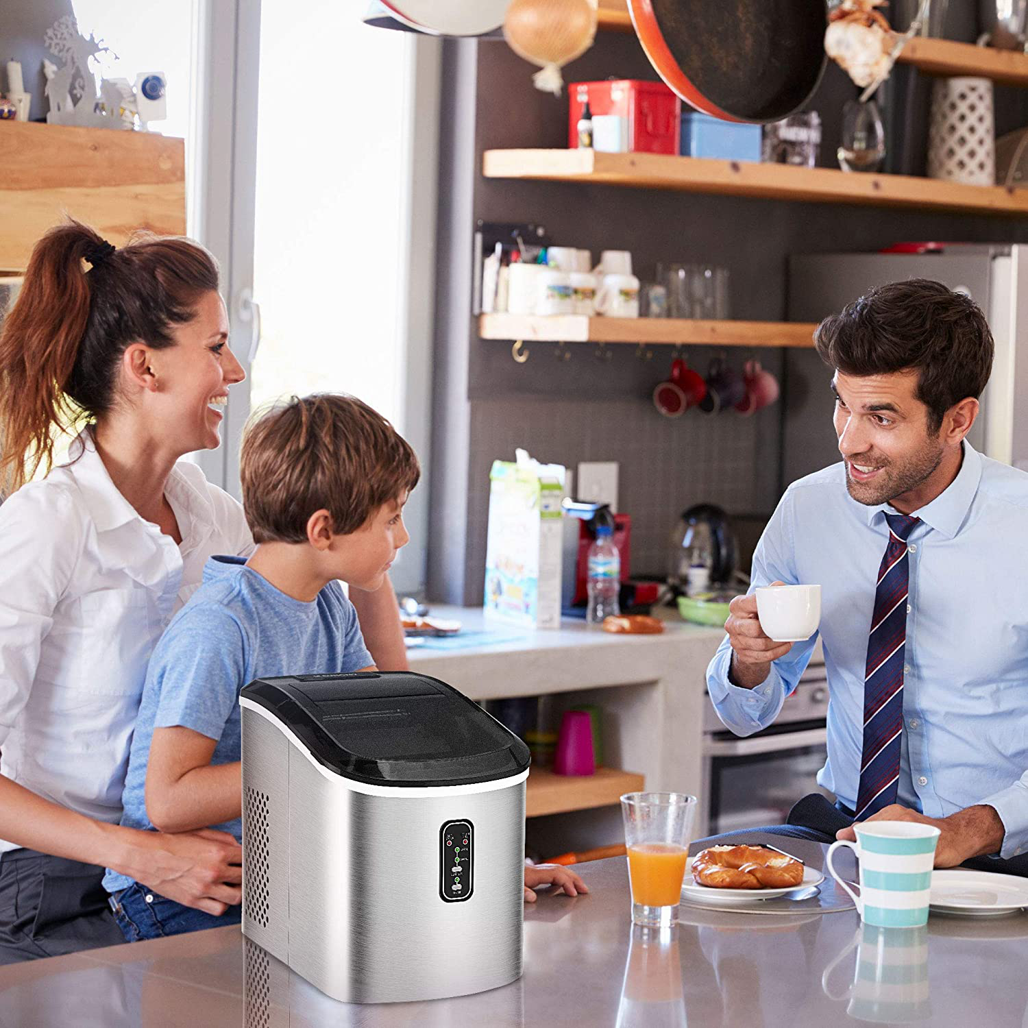Euhomy Ice Maker Machine Countertop, 26 lbs in 24 Hours, 9 Cubes Ready in 6 Mins, Electric ice maker and Compact potable ice maker with Ice Scoop and Basket. Perfect for Home/Kitchen/Office.(Sliver)