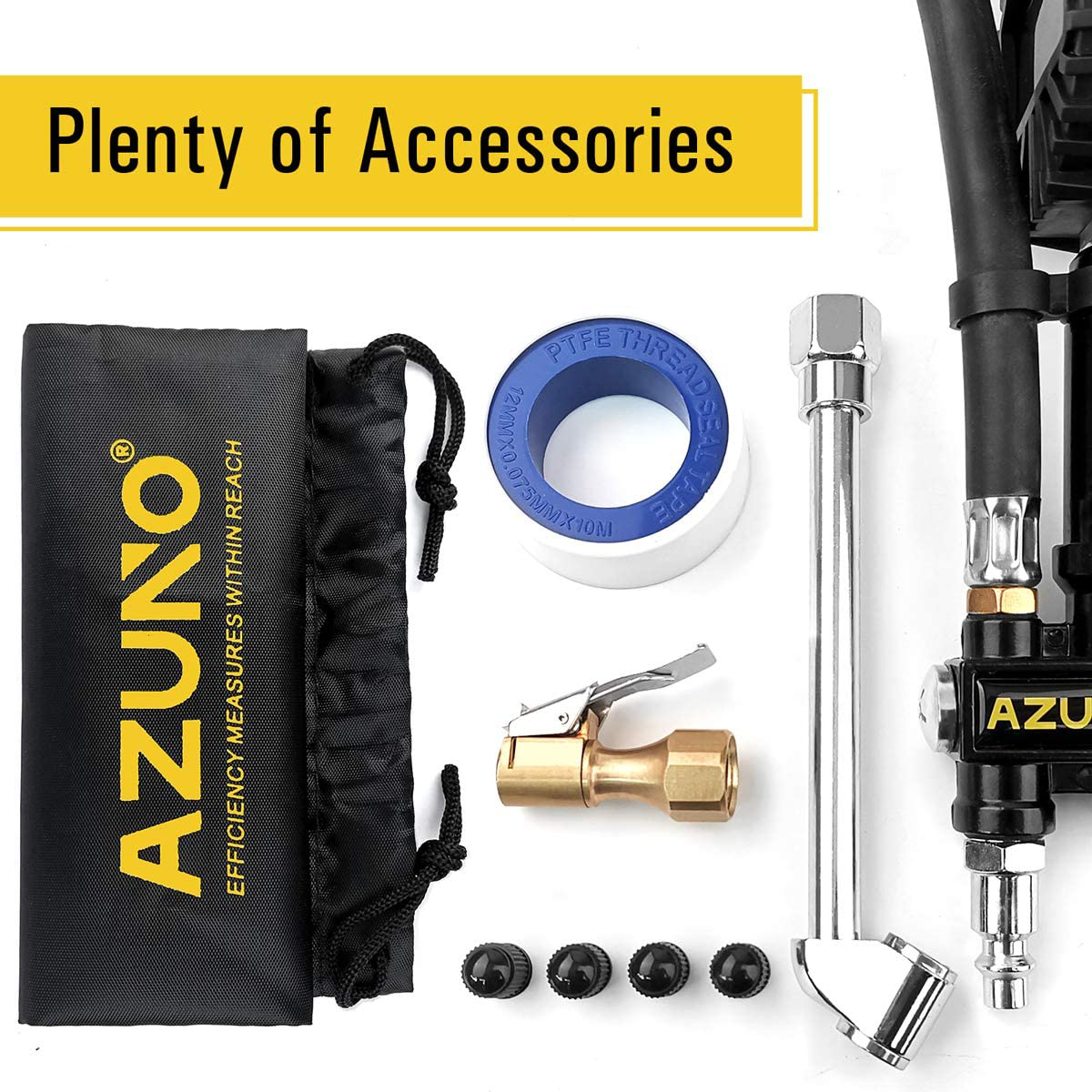 AZUNO Digital Tire Inflator with Pressure Gauge, 200 PSI, Heavy Duty Air Compressor Accessories, w/Rubber Hose Lock on Air Chuck and Quick Connect Coupler