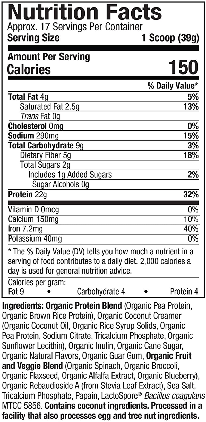 Plant Based Protein Powder | Purely Inspired Organic Protein Powder | Vegan Protein Powder for Women & Men | 22G of Plant Protein | Pea Protein Powder | Vanilla Protein Powder, 1.5 Lb (17 Servings)