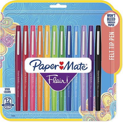 Paper Mate Flair Felt Tip Pens | Medium Point 0.7 Millimeter Marker Pens | School Supplies for Teachers & Students | Assorted Colors, 12 Count