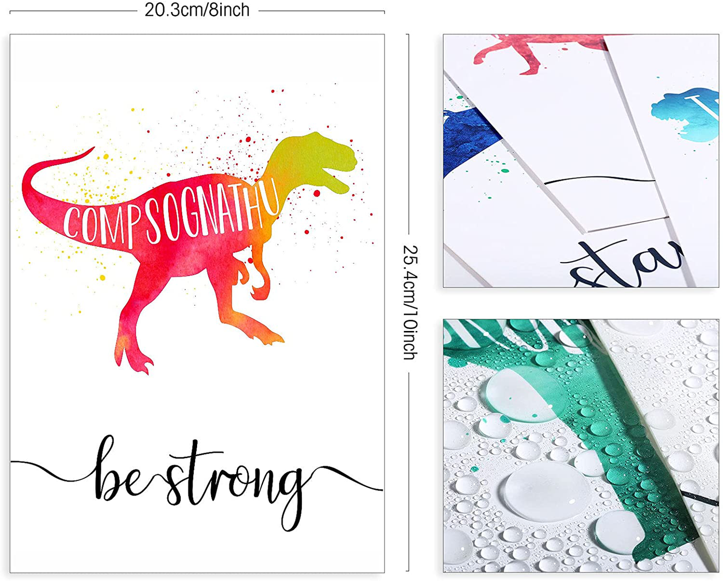 Zonon 9 Pieces Dinosaur Boy Room Decor Dinosaur Watercolor Poster Wall Art Prints Dinosaur Motivational Words Inspirational Quotes Wall Decals for Nursery Classroom Kids Room Decoration Unframed