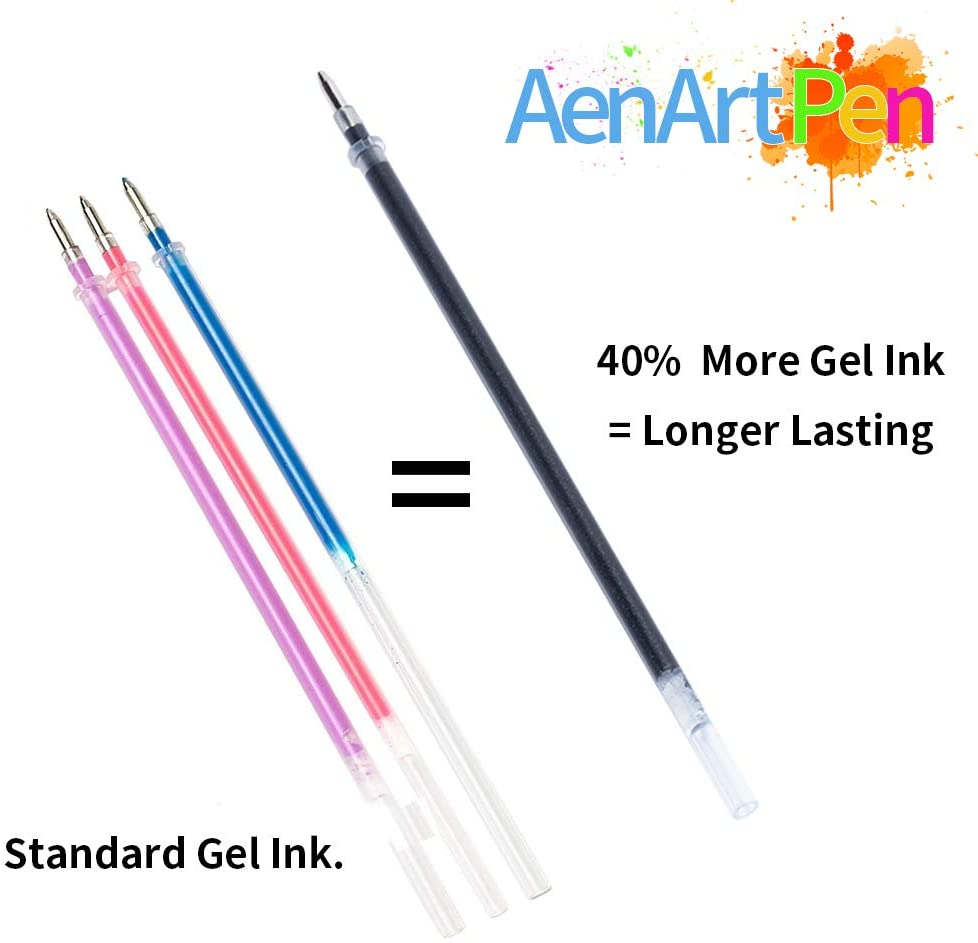 Glitter Gel Pens Colored Fine Tip Markers with 40% More Ink for Adult Coloring Books, Drawing and Doodling (24 Colors)