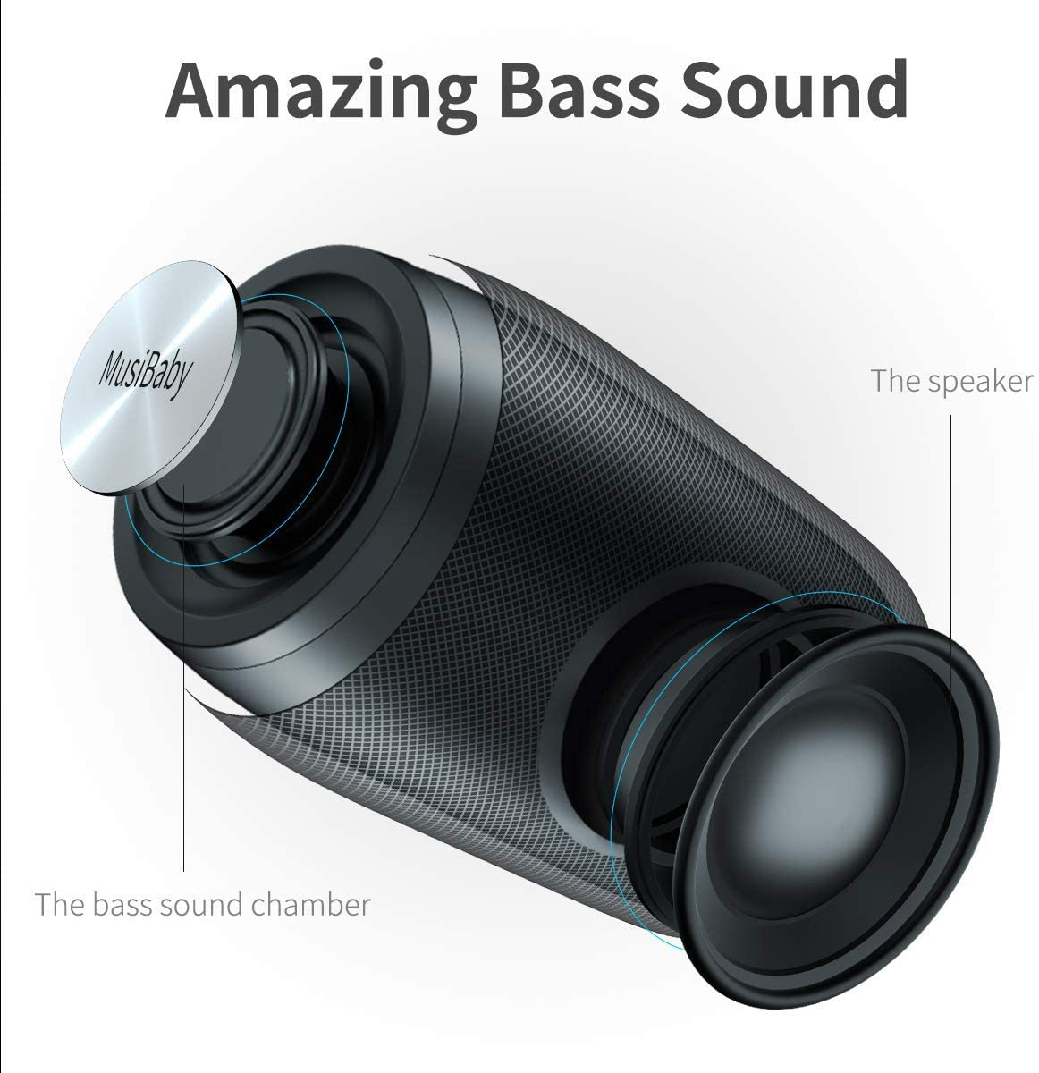 Bluetooth Speaker,MusiBaby Speaker,Outdoor, Portable,Waterproof,Wireless Speakers,Dual Pairing, Bluetooth 5.0,Loud Stereo,Booming Bass,1500 Mins Playtime for Home&Party Black